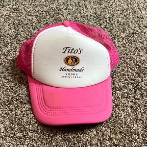 Woman’s Tito’s handmade vodka Pink and White Trucker Hat